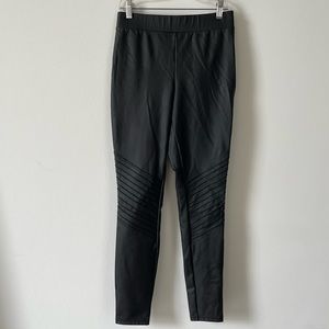 HUE Black Leather Leggings with Moto Knee Detail size S